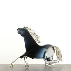 Large Black Glass Sitting Horse