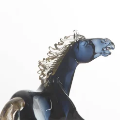 Large Black Glass Sitting Horse