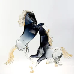 Large Black Glass Sitting Horse