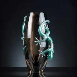 Large Brown Vase With 2 Geckos