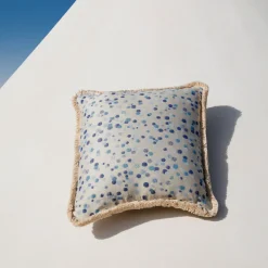 Large Celeste and Blue Fringed Cushion
