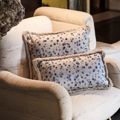 Large Celeste and Blue Fringed Cushion