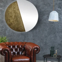 Large Eclisse Round Mirror Decorated with Bronze Troweled Resin