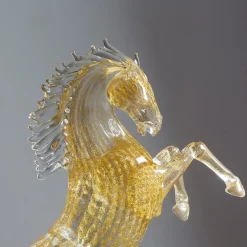 Large Gold Glass Rearing Horse