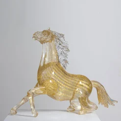 Large Gold Glass Sitting Horse