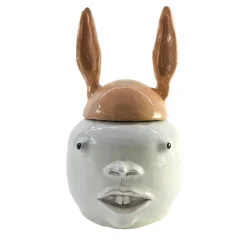 Large Pink and White Rabbit Container with Lid