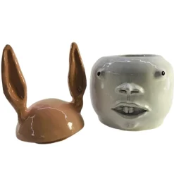 Large Pink and White Rabbit Container with Lid