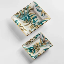 Las Palmas set of porcelain Ashtray and Vide-Poche with palms