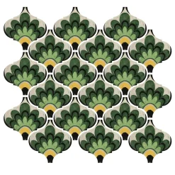 Leaf Green Ceramic Tile Composition with Floral Design