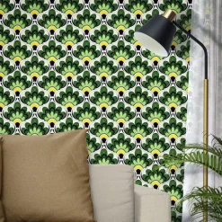 Leaf Green Ceramic Tile Composition with Floral Design