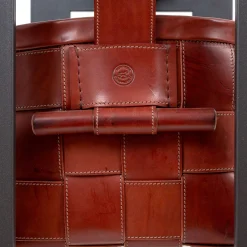 Leather Basket with Stand Dark Brown