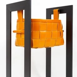 Leather Basket with Stand Mustard Yellow