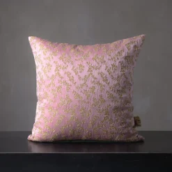 Ledbetter Square Floral Pink & Golden Jacquard Cushion