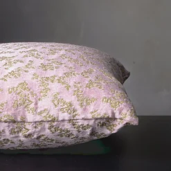 Ledbetter Square Floral Pink & Golden Jacquard Cushion