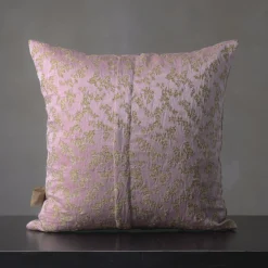 Ledbetter Square Floral Pink & Golden Jacquard Cushion