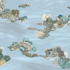 Light Blue Patch Reef Polyester Wallcovering Fabric