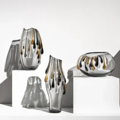 Like a Bowl Gray Glass Decorative Vase with Drops
