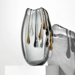 Like an Egg Oval Gray Glass Decorative Vase