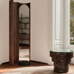 Limited Edition Carabottino Collection Walnut and Verde Alpi Marble Floor Mirror