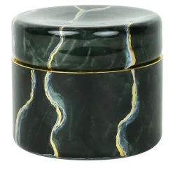 Low Black Portoro Marble Inspired Glass Jar with Lid