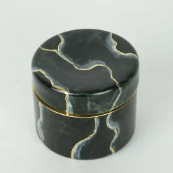 Low Black Portoro Marble Inspired Glass Jar with Lid