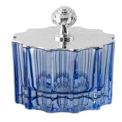 Low Blue Vanity Jar with Silverplated Art Deco Lid