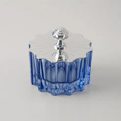 Low Blue Vanity Jar with Silverplated Art Deco Lid