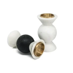Low Candleholder in Carrara and Marquina Marble by Jacopo Simonetti