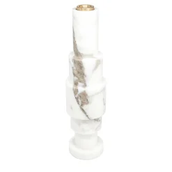 Low Carrara Marble and Brass Candleholder by Jacopo Simonetti