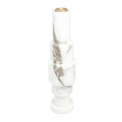 Low Carrara Marble and Brass Candleholder by Jacopo Simonetti