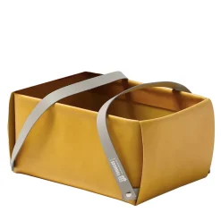 Lullabao Yellow Leather Basket with Handles by Viola Tonucci