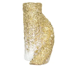 Marble Flakes and Gold Leaf & Glossy White Enamel Vase