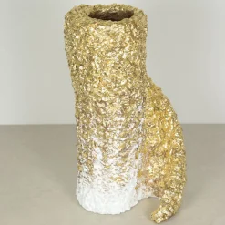 Marble Flakes and Gold Leaf & Glossy White Enamel Vase