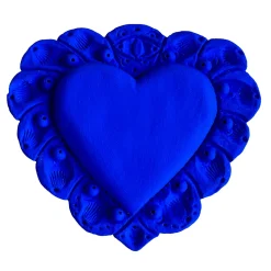 Milagros Sacred Heart Blue Plaster Wall Sculpture