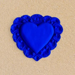 Milagros Sacred Heart Blue Plaster Wall Sculpture