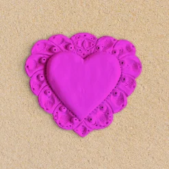 Milagros Sacred Heart Neon Pink Plaster Wall Sculpture