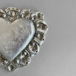 Milagros Sacred Heart Silver Plaster Wall Sculpture