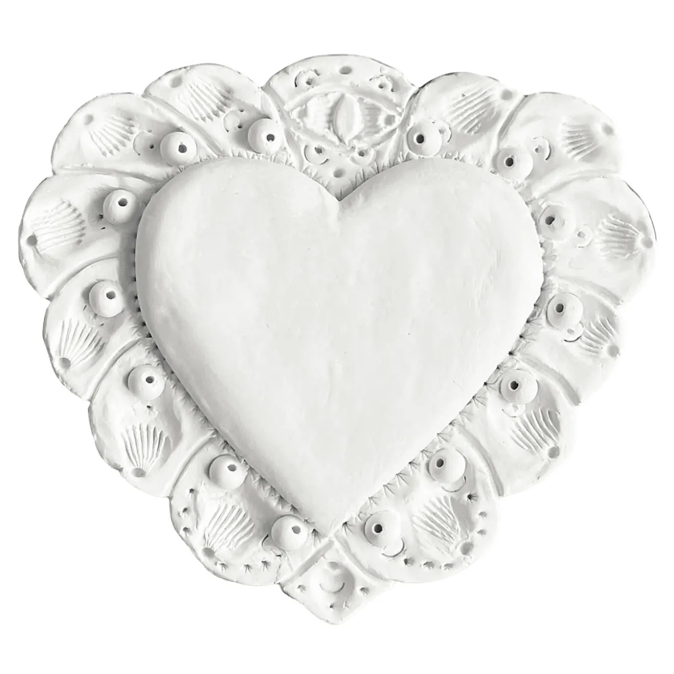 Milagros Sacred Heart White Plaster Wall Sculpture