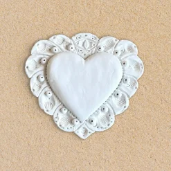 Milagros Sacred Heart White Plaster Wall Sculpture