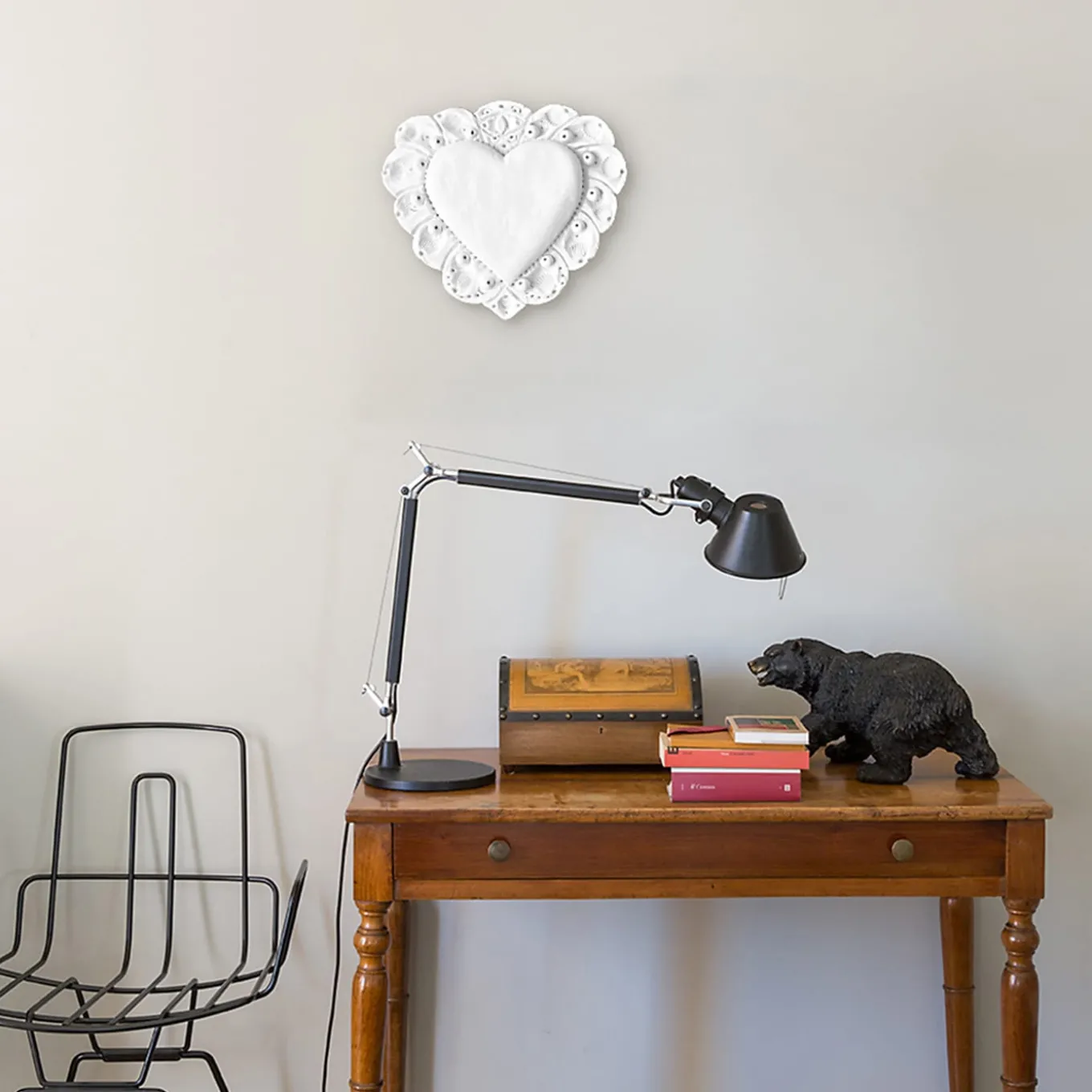 Milagros Sacred Heart White Plaster Wall Sculpture