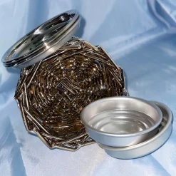 Mini Round Silver Plated Woven Basket