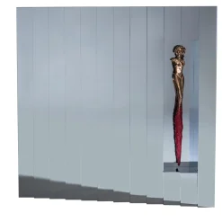 Mirage Unique Wall Mirror with Bronze Sculpture Silver Steel