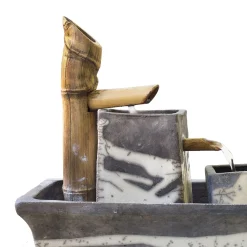 Modern Genesi Bamboo Black and White Crackle Ceramic Fountain