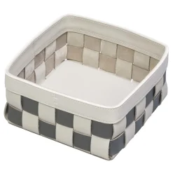 Mondina Medium Rectangular Basket in Black and White Leather