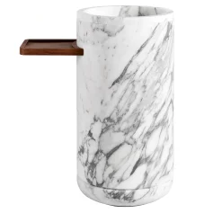 Monolithos Cylindrical Marble Washbasin with Wood Tray