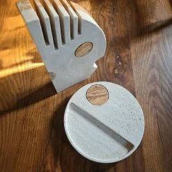 Moon Double Face Sculpture in Roman and Persian Travertine