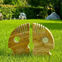 Moon Double Face Sculpture in Roman and Persian Travertine