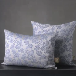 Murcia Rectangular Floral Silvery & Blue Jacquard Cushion