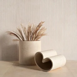 Muze Medium Beige Marble Decorative Vase