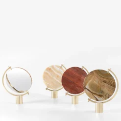 Naia Tabletop Mirror in Red Travertine Marble by CTRLZAK